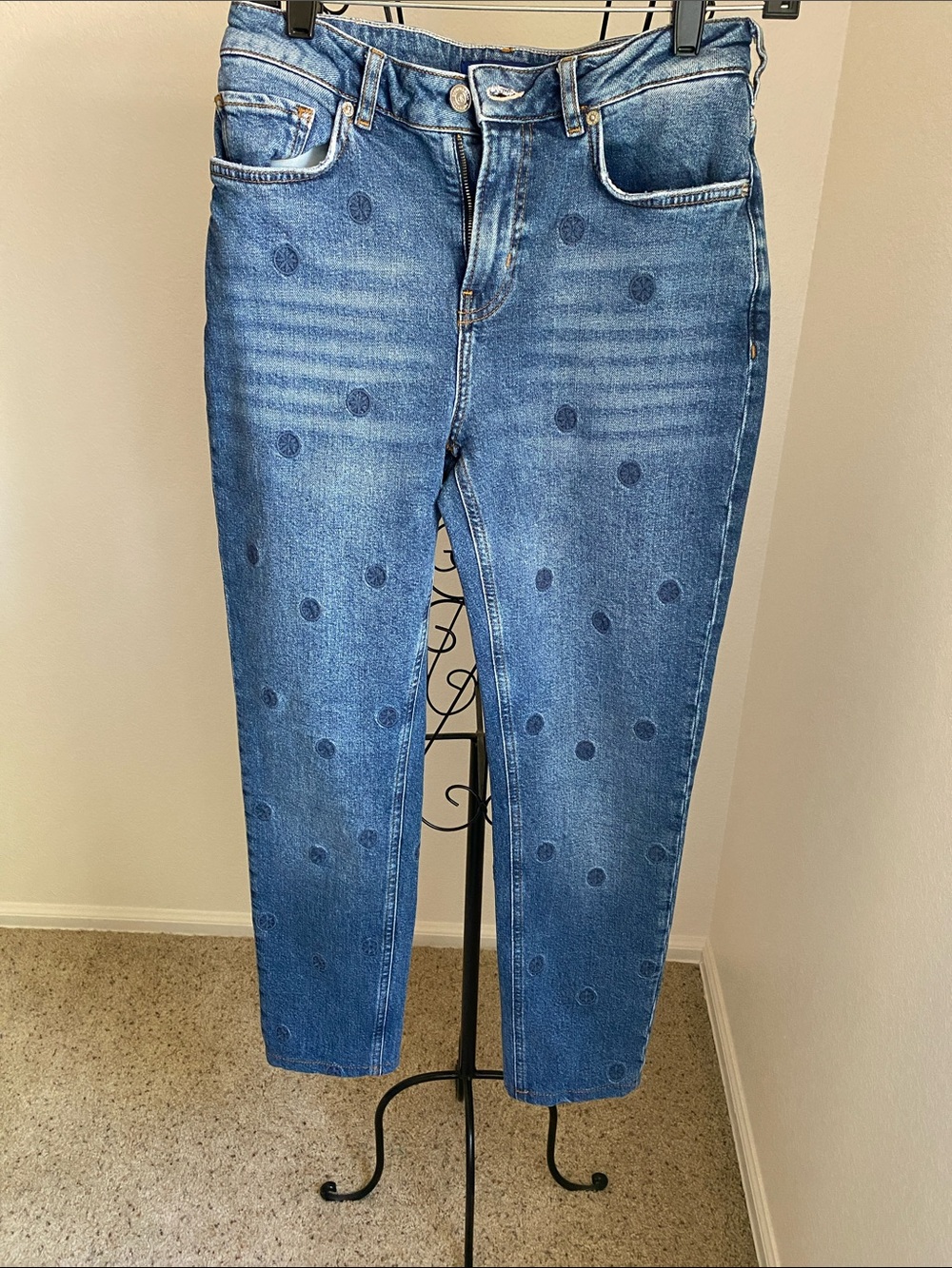 Scotch & Soda Blue Embroidered Tapered Jeans
